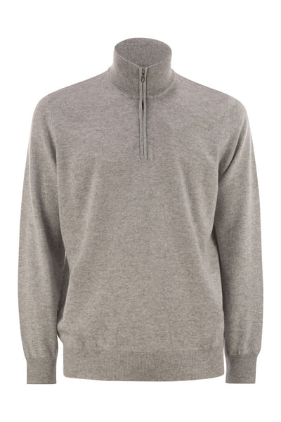 Brunello Cucinelli High-Necked Cashmere Sweater With Zip Opening