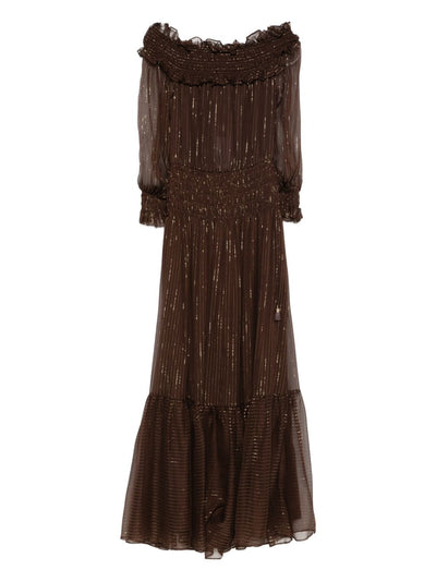 Self-Portrait Brown Dress Gold Line Details
