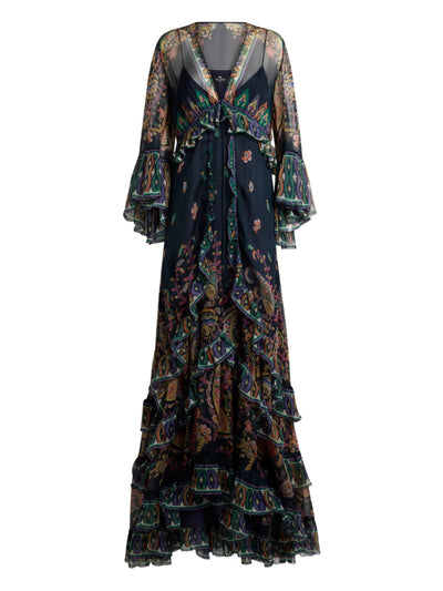 Etro Maxi Flared Dress With See-Through Sleeves